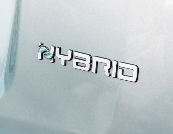  ‘Hybrid’-aanduiding, ‘H’-logo, gevormd door twee dauwdruppels