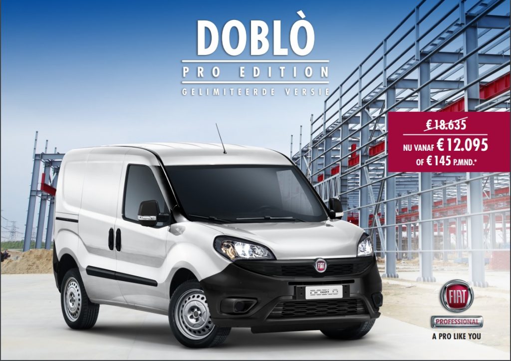 Meer Info over de Fiat Doblo Pro Edition vanaf  €12.095 ? Klik op de afbeelding.